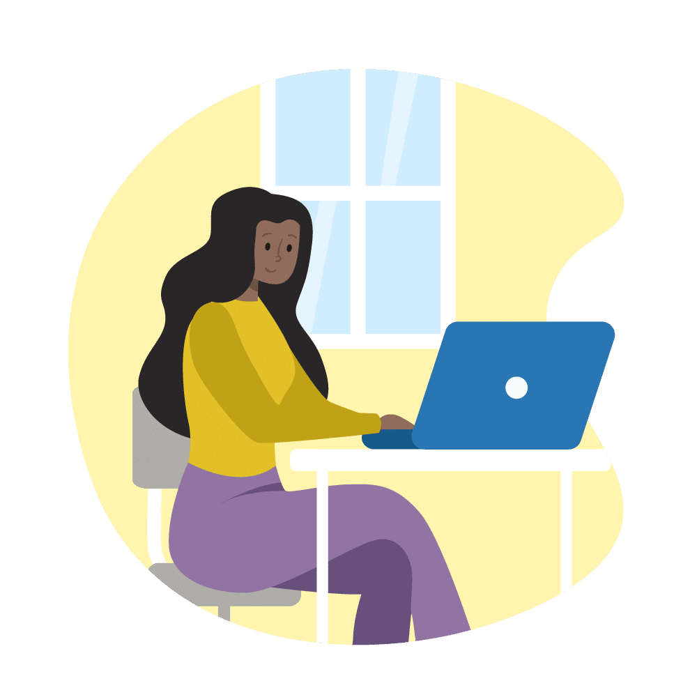 An illustration of a female lawyer working on her laptop