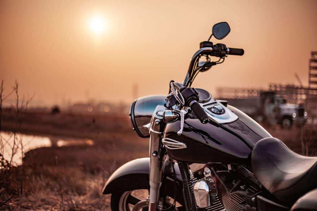 motorcycle with sunset in the background