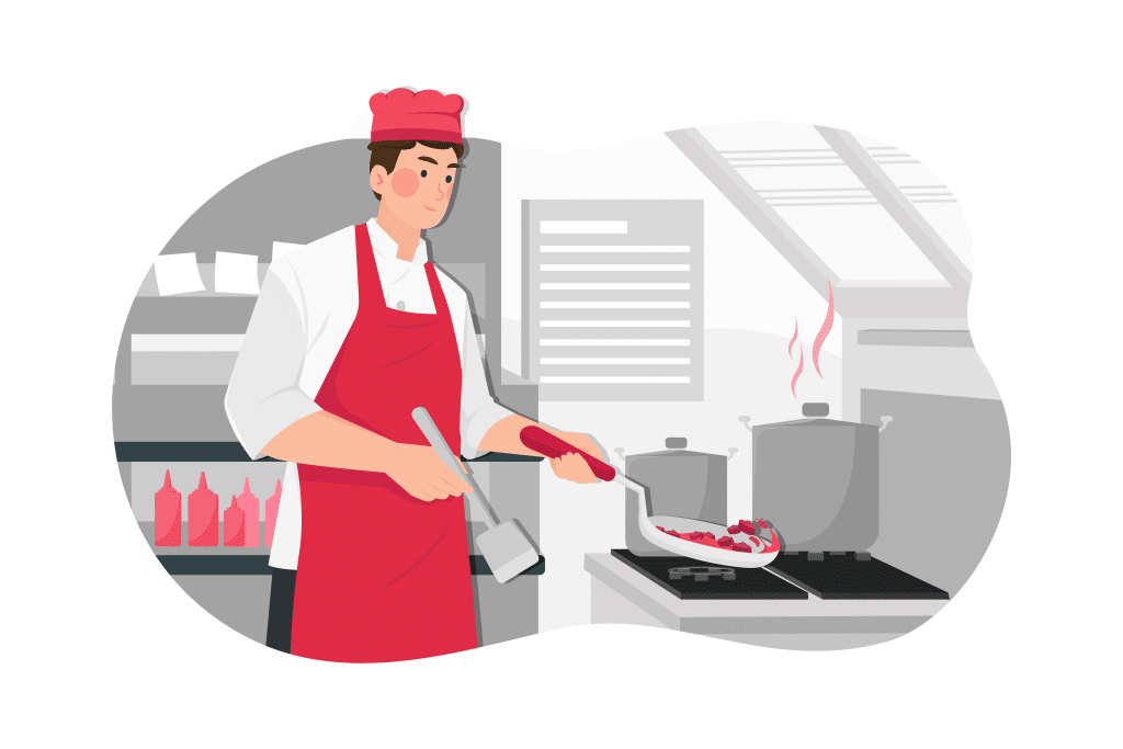 Caterer cooking in a kitchen illustration