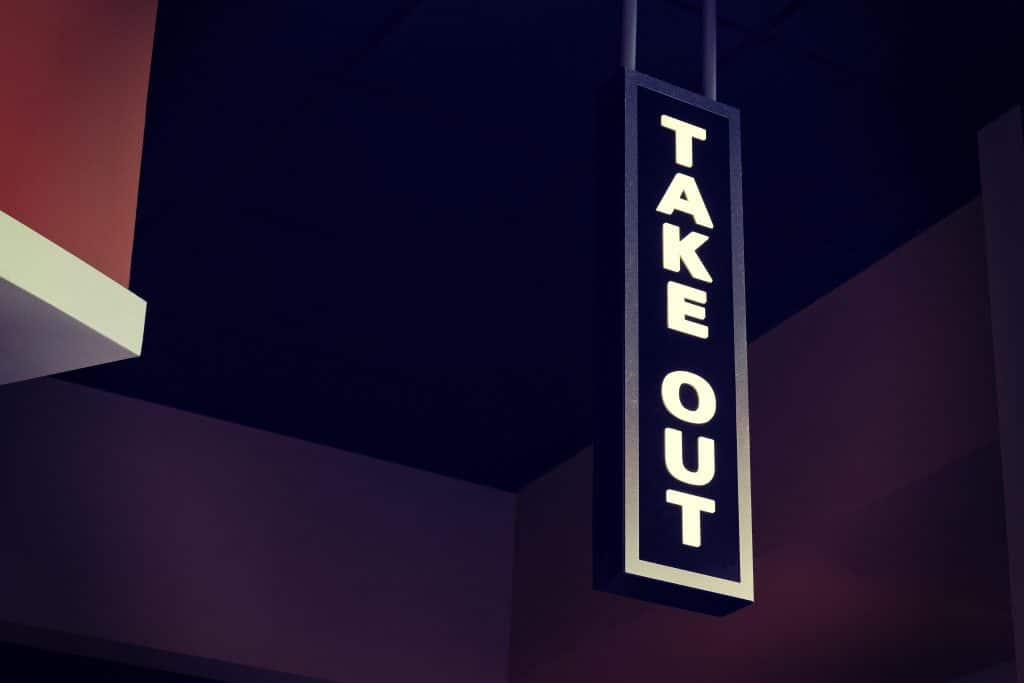 take out sign hanging vertically