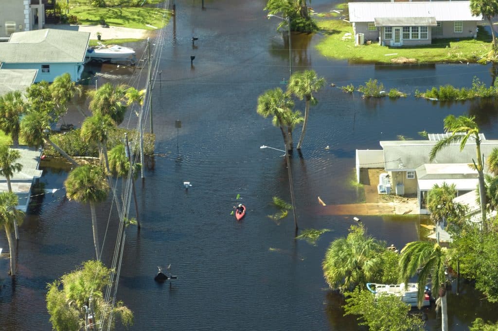 residential Florida street flooded from Hurricane Ian