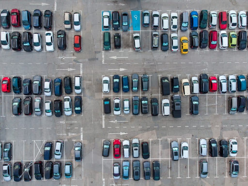 Aerial top view of automobile parking