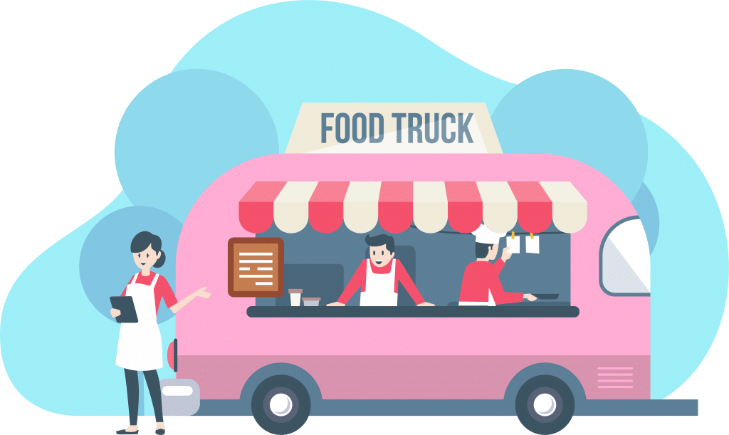 illustration of people working at a food truck