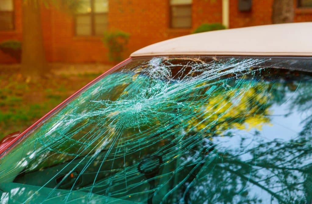 Smashed car windshield